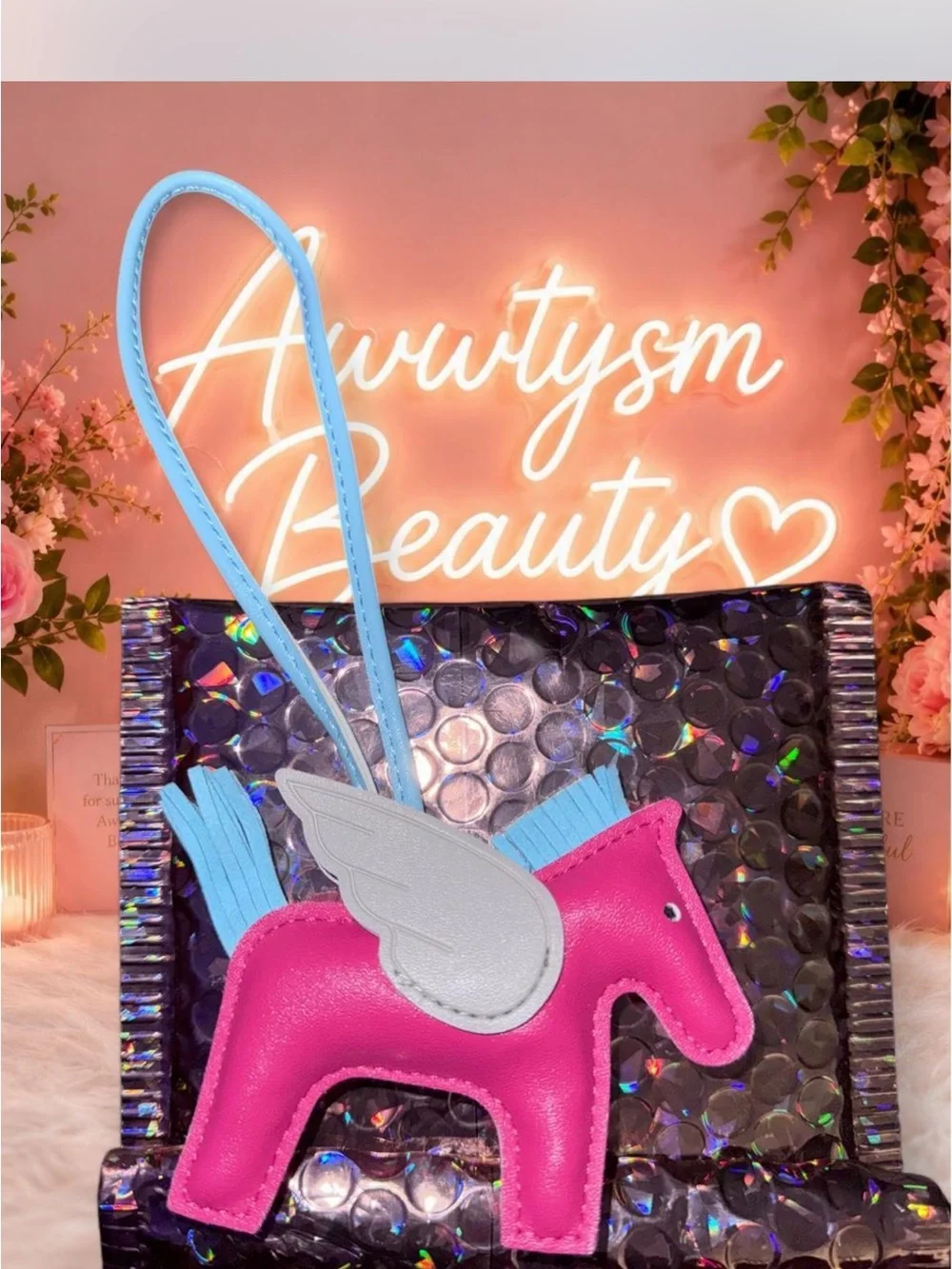 Pink Pegasus Charm Keychain or Bag Charm- NWOT